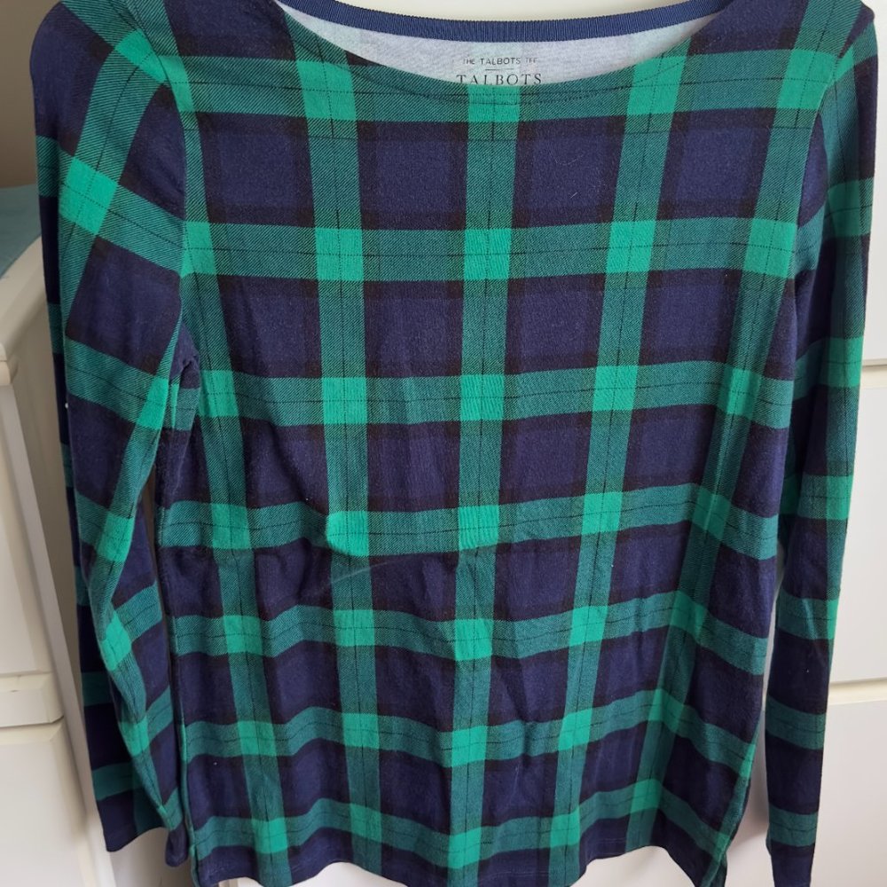 Talbots Petite Long Sleeve Plaid T-Shirt